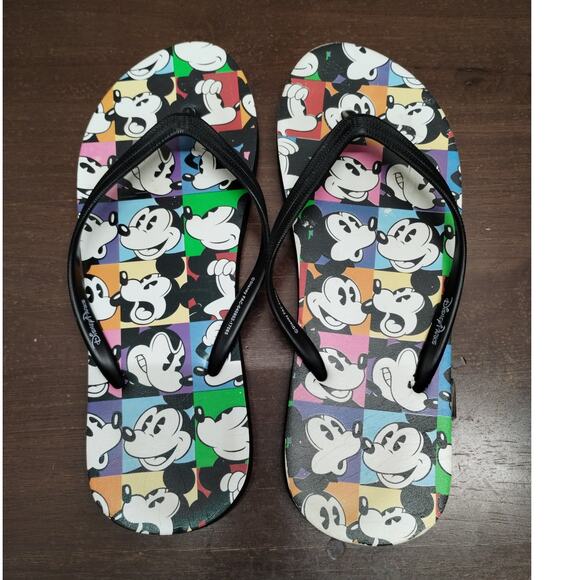 Disney Parks Womens Size Large (9-10) Color Block Mickey Mouse Flip-Flop Sandals - Picture 1 of 8